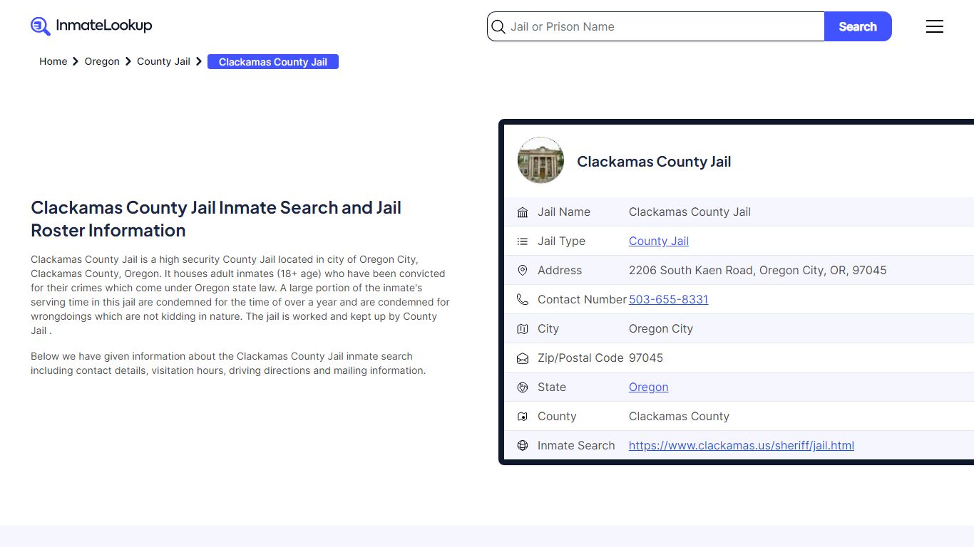 Clackamas County Jail (OR) Inmate Search Oregon - Inmate Lookup